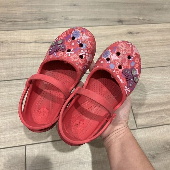 Crocs Karin Butterfly Floral Double Strap Mary Jane Clogs Girls Size 13 - Picture 9 of 10